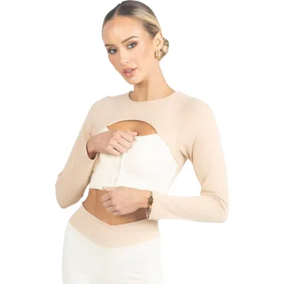 Akalia Alisha Color Block Activewear Long Sleeve Top In Neutral