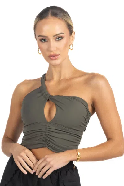 Akalia Belle Drapped Activewear Sportsbra In Dark Green
