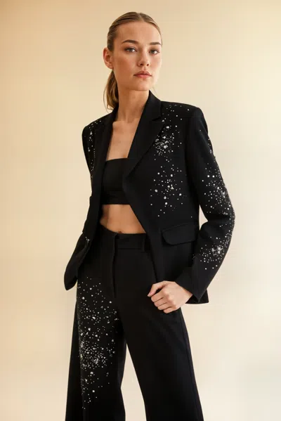 Akalia Cicy Shinning Starry Diamonds Blazer In Black