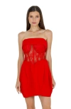 Akalia Daisy Strapless Lace Corset Dress In Red