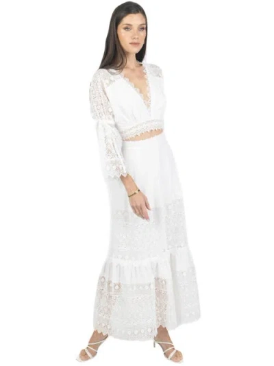 Akalia Emily Guipure Lace Top & Maxi Skirt Set In White