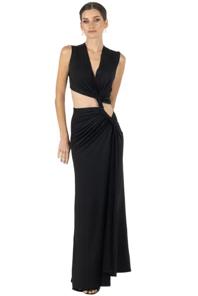 Akalia Eva V Neck Thigh Slit Maxi Dress - Black