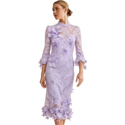 Akalia Lipsy Long Sleeves Lace Midi Dress In Light Purple