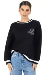 Akalia Lisa Printed Round Neck Pullover Sweatshirt In White