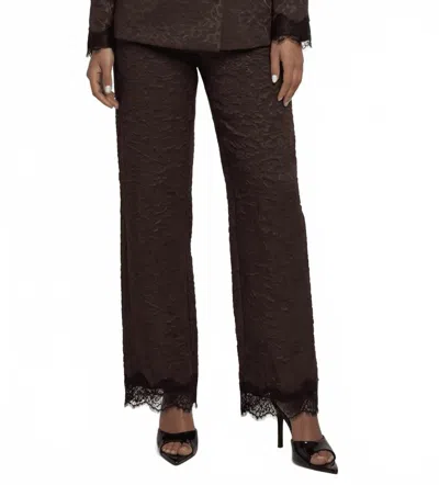 Akalia Maison Jacquard Lace-trim Trousers In Chocolate In Brown