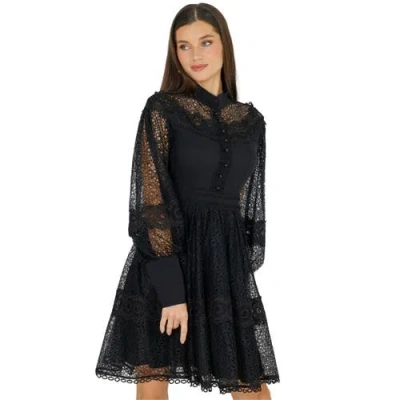 Akalia Melvina Lace Mini Dress Long Sleeve In Black