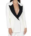 Akalia Mendy Double Breasted Tuxedo Jacket In White