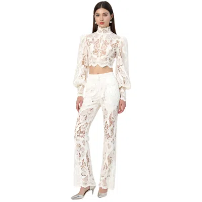 Akalia Rebecca Guipure Lace Top & Pant Set In White