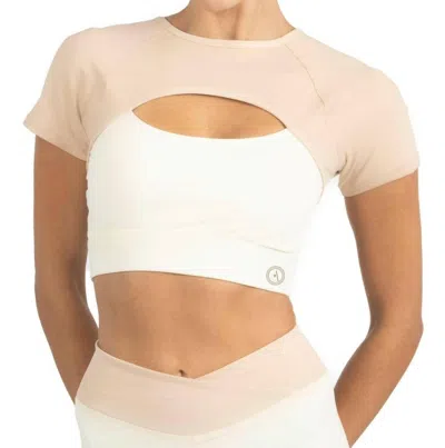 AKALIA SIENNA COLOR BLOCK ACTIVEWEAR TOP IN BEIGE