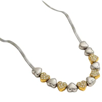 Akalia Sienna Waterproof Heart Teardrop Y-necklace Two Tone In Silver