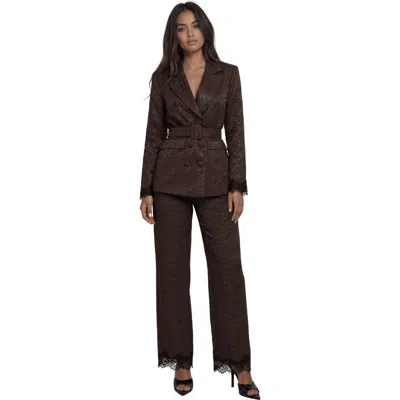 Akalia The Maison Jacquard Belted Blazer In Brown