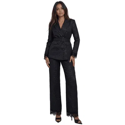 Akalia The Maison Jacquard Lace-trim Trousers In Black