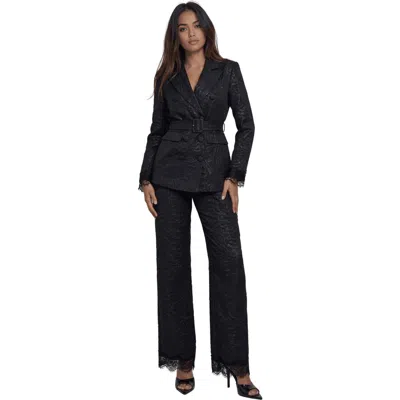 Akalia The Maison Jacquard Lace-trim Trousers In Black