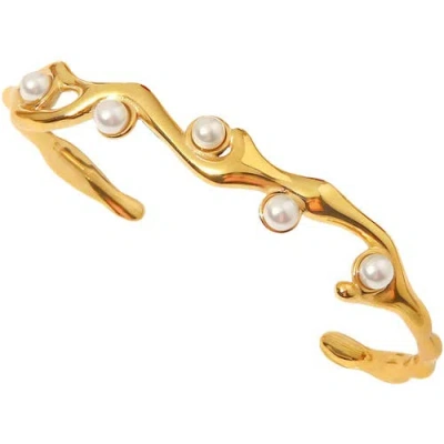 Akalia Waterproof Diane 18k Gold Plated Stainless Steel Pearl Bracelet