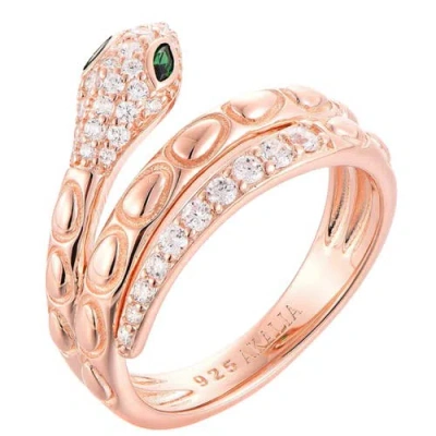 Akalia Waterproof Gold Diamond & Emerald Snake Wrap Ring In Rose Gold