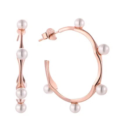 Akalia Waterproof Pearl Beads Round Half Hoop Earring In Rose Gold
