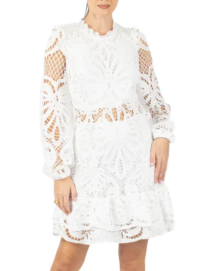 Akalia Women's Lace Mini A Line Dress In White