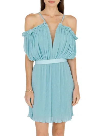 Akalia Women's Oriella Pleated Blouson Minidress In Mint Blue