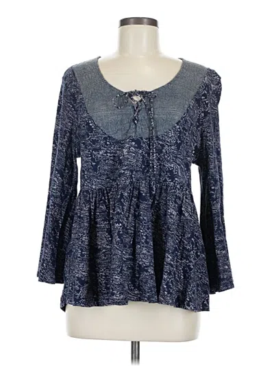 Pre-owned Akemi + Kin Long Sleeve Blouse In Blue