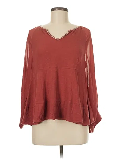 Pre-owned Akemi + Kin Long Sleeve Top Burgundy V Neck Tops