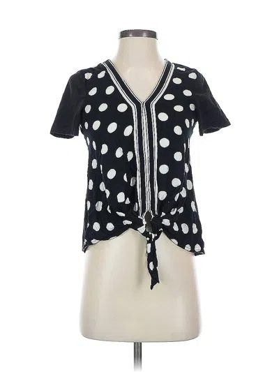 Pre-owned Akemi + Kin Short Sleeve Top Black Polka Dots Pattern Plunge Neckline Tops