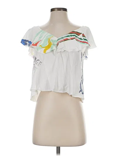 Pre-owned Akemi + Kin Short Sleeve Top White One Shoulder Neckline Tops