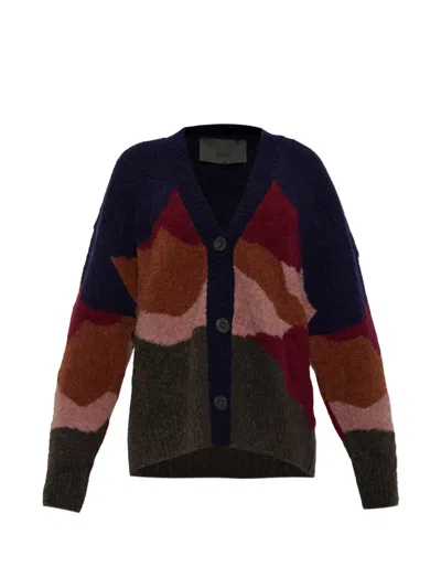 Akep Abstract-pattern V-neck Cardigan In Blue