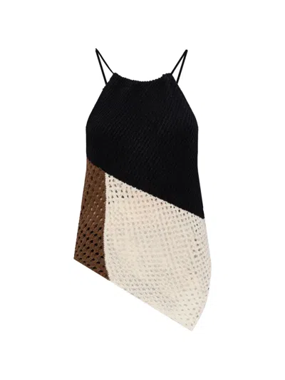 Akep Asymmetric Colour-block Top In Black