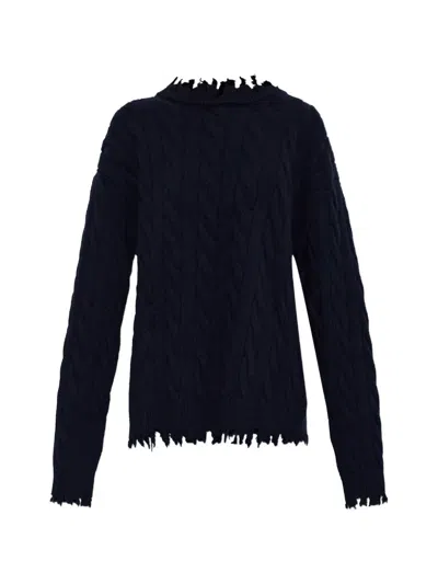 Akep Cable-knit Distressed Sweater In Blue