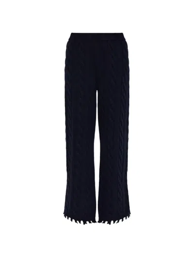 Akep Cable-knit Wool Straight-leg Trousers In Blue