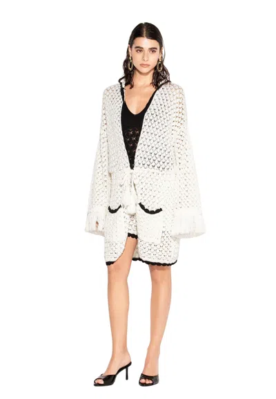 Akep Cardigan Long Woman  With Hood In White