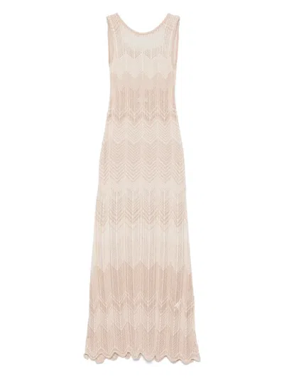 Akep Gestricktes Midikleid In Beige