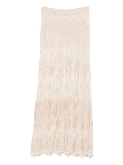 Akep Chevron-pattern Scalloped-hem Skirt In Neutral
