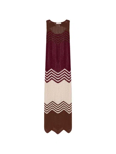 Akep Chevron-detail Crochet-knit Midi Dress In Burgundy