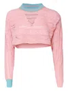 Akep Crochet-knit Cropped Sweater In Pink