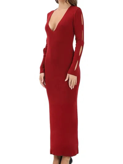 Akep Cut-out Midi Knit Dress In Luxurious Lyocell And Merino Wool In Red