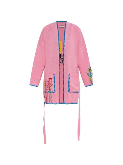 Akep Embroidered Fringed Cardigan In Pink
