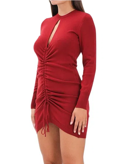 Akep Fitted Mini Knit Dress With Ruched Detail And Adjustable Ties In Red