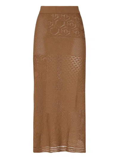 Akep Geometric-pattern Knitted Skirt In Brown