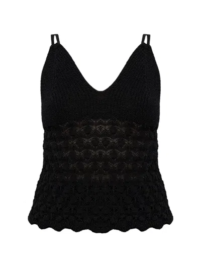 Akep Knitted V-neck Top In Black