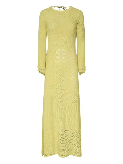 Akep Lace-insert Long-sleeve Dress In Yellow