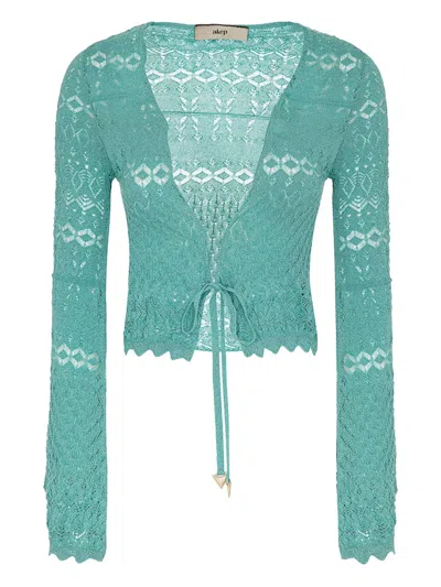 Akep Lace-trimmed Tie-front Cardigan In Blue