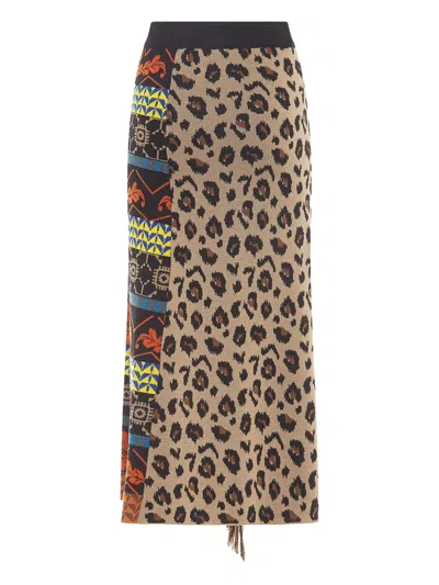 Akep Leopard-print Fringed Straight Skirt In Nude