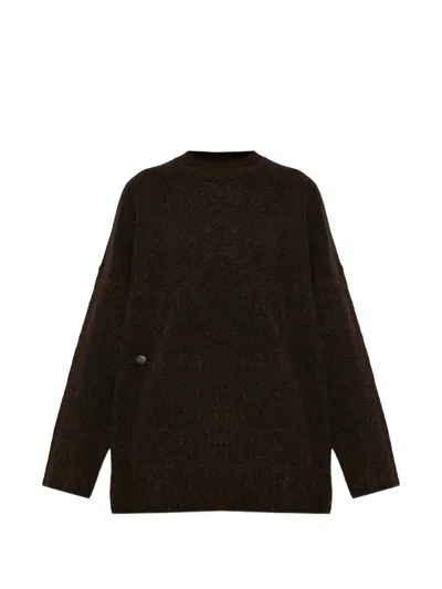 Akep Logo-embroidered Button-detail Sweater In Brown