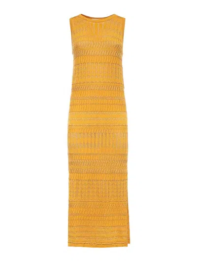 Akep Long Knitted Dress In Yellow
