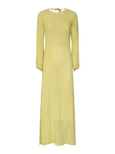 Akep Long Lace Knit Dress In Yellow