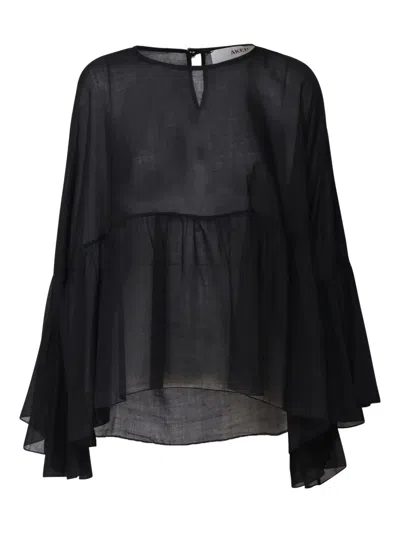 Akep Long-sleeved Smocked Blouse In Black