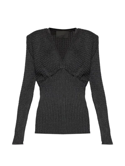 Akep Metallic-thread Ribbed-knit Sweater In Black