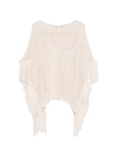 Akep Open-knit Fringe-trimmed Sweater In White