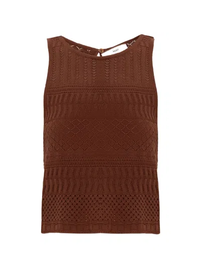 Akep Open-knit Sleeveless Top In Brown